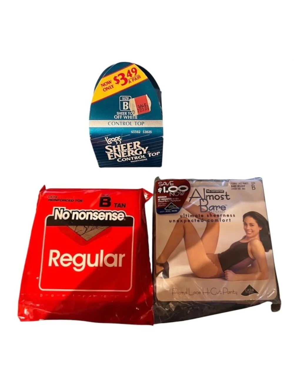 3 Pantyhose No Nonsense L'eggs Sheer Energy Almost Bare Size B Tan Off White